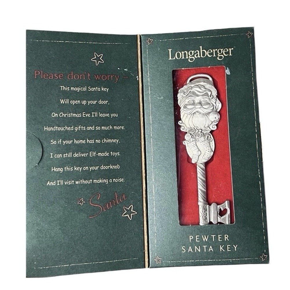 Longaberger Pewter 2002 Santa Key Christmas Ornament/hang on door knob NIB‎